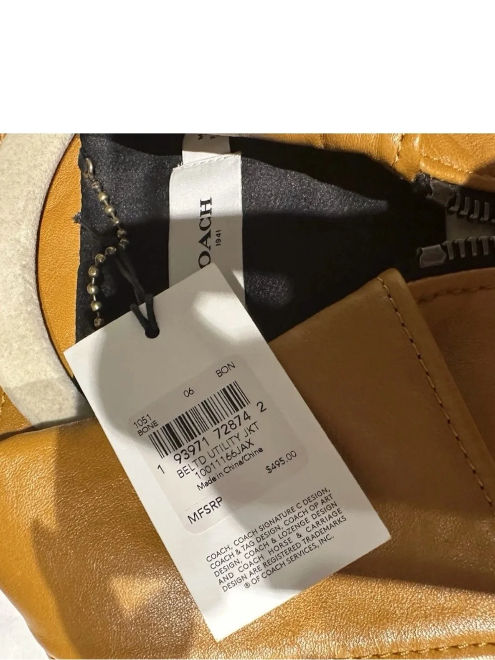 Coach Women's Cognac Leather Bomber Jacket with Dark Rib Hem - Picture 3 of 7
